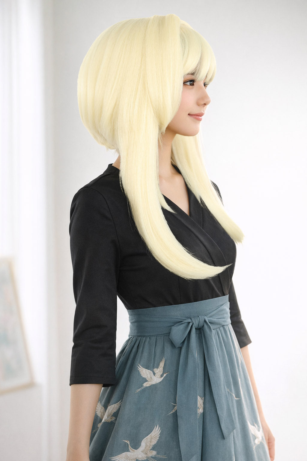 Wigs2you C-127 前髪付きブロンドコスプレウィッグ - コスチュームイベント用19インチ合成ストレートヘア