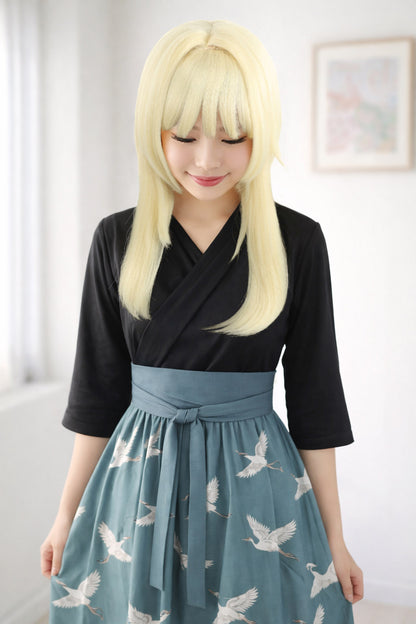 Wigs2you C-127 前髪付きブロンドコスプレウィッグ - コスチュームイベント用19インチ合成ストレートヘア