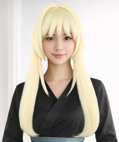 Wigs2you C-127 前髪付きブロンドコスプレウィッグ - コスチュームイベント用19インチ合成ストレートヘア