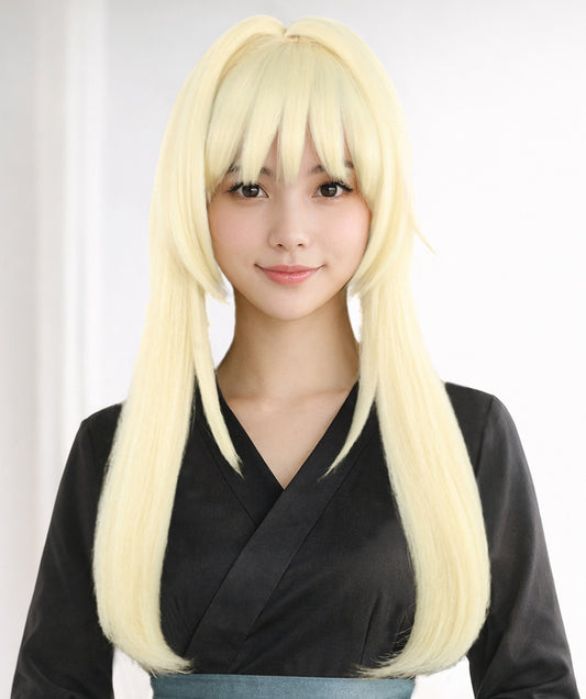 Wigs2you C-127 前髪付きブロンドコスプレウィッグ - コスチュームイベント用19インチ合成ストレートヘア