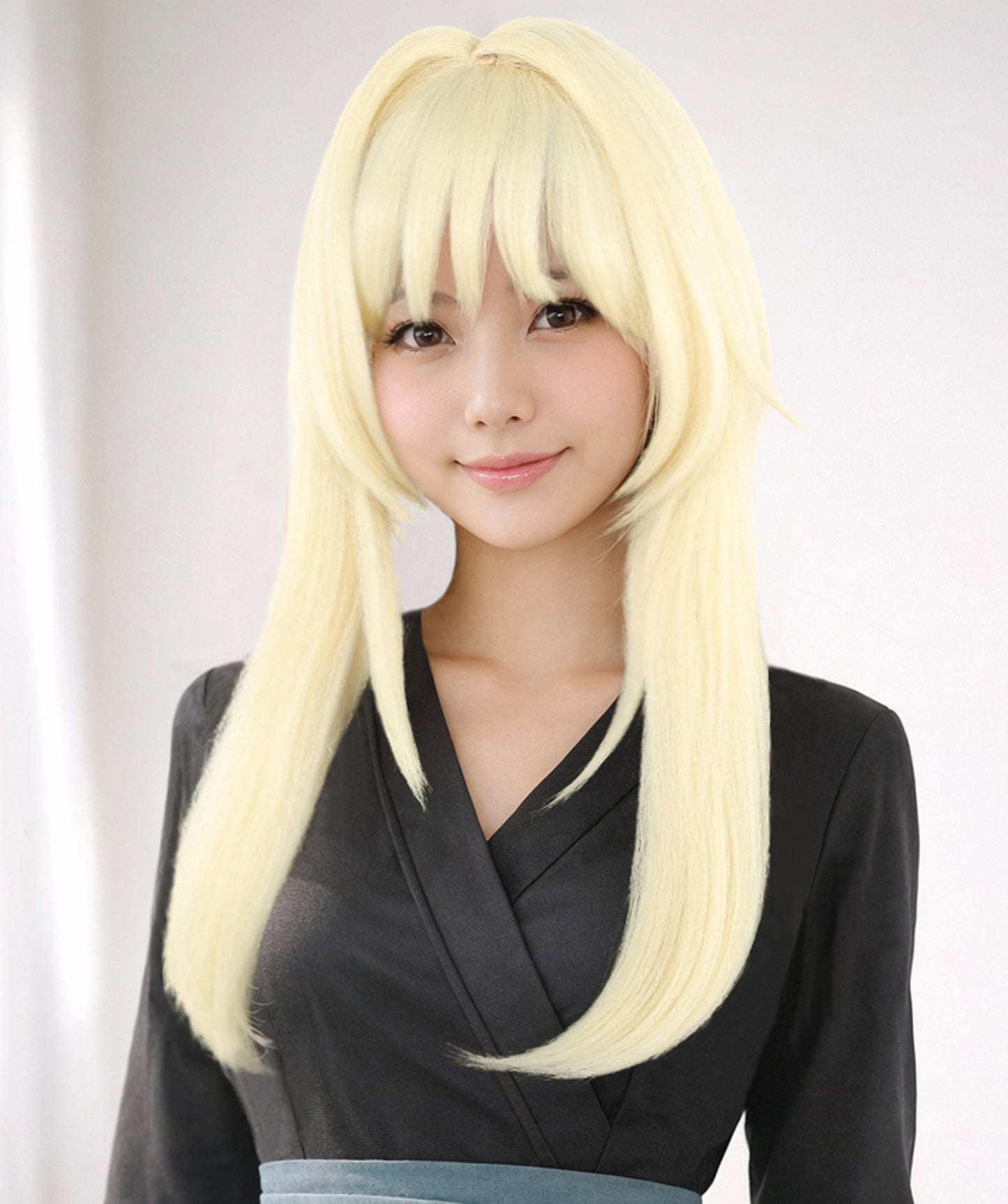 Wigs2you C-127 前髪付きブロンドコスプレウィッグ - コスチュームイベント用19インチ合成ストレートヘア