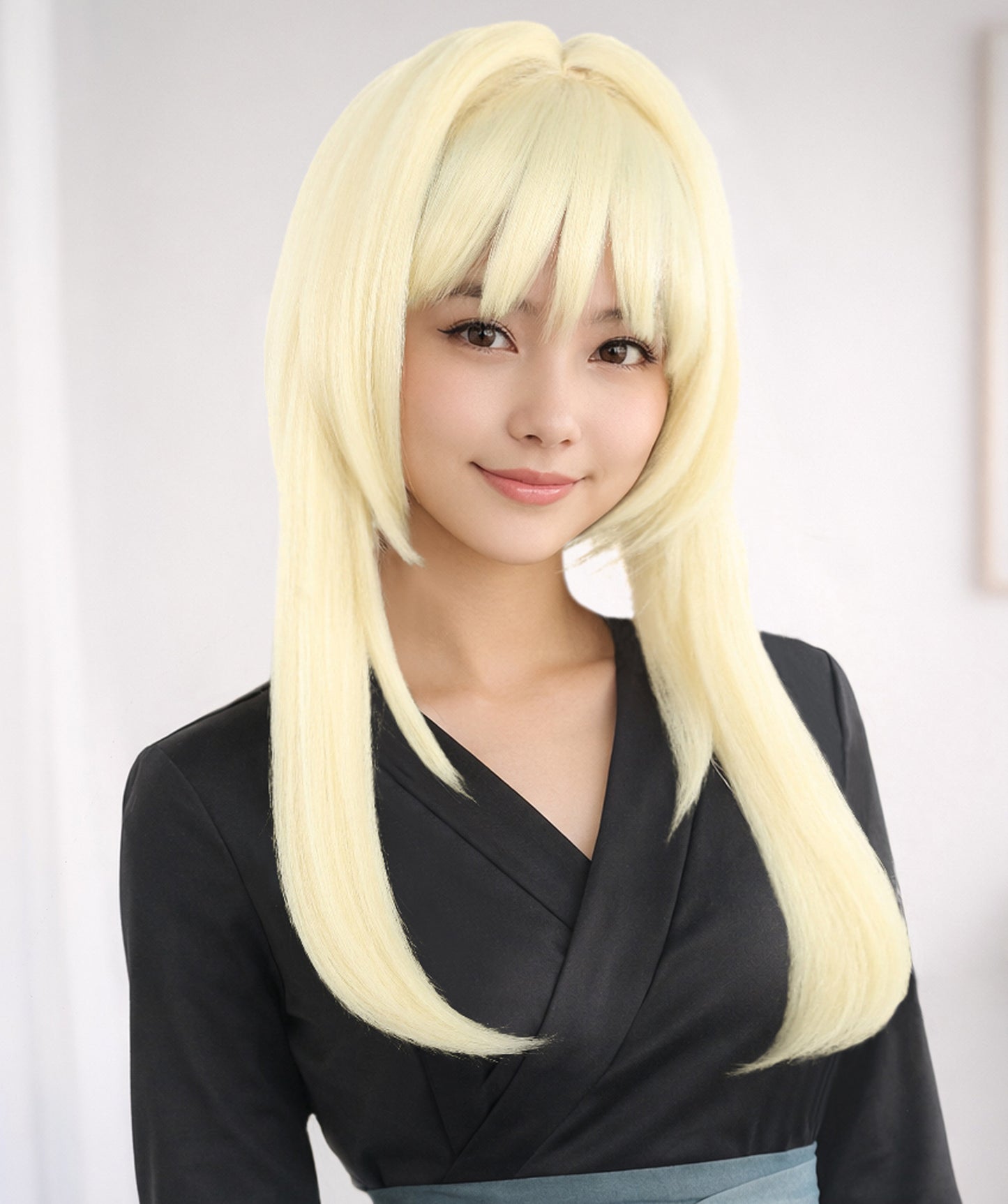 Wigs2you C-127 前髪付きブロンドコスプレウィッグ - コスチュームイベント用19インチ合成ストレートヘア