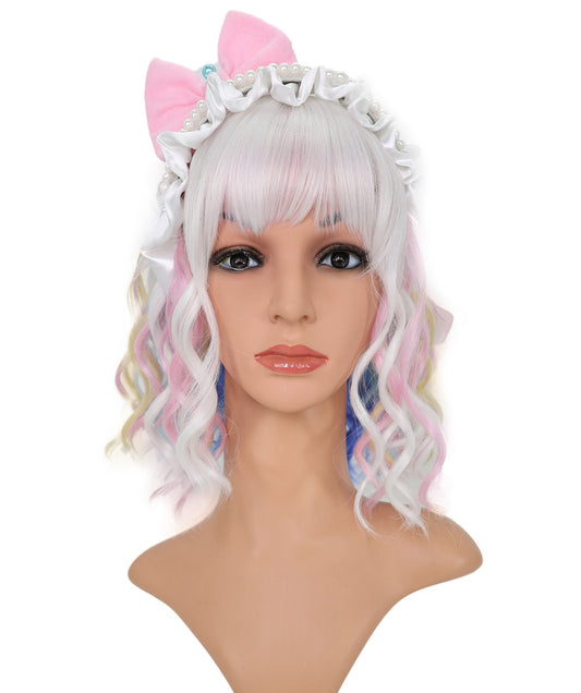 Wigs2you C-128 女性用ショートカーリーロリータウィッグ - 13インチ ホワイト合成ウィッグ、パステルチップ＆スタンダードキャップ付き