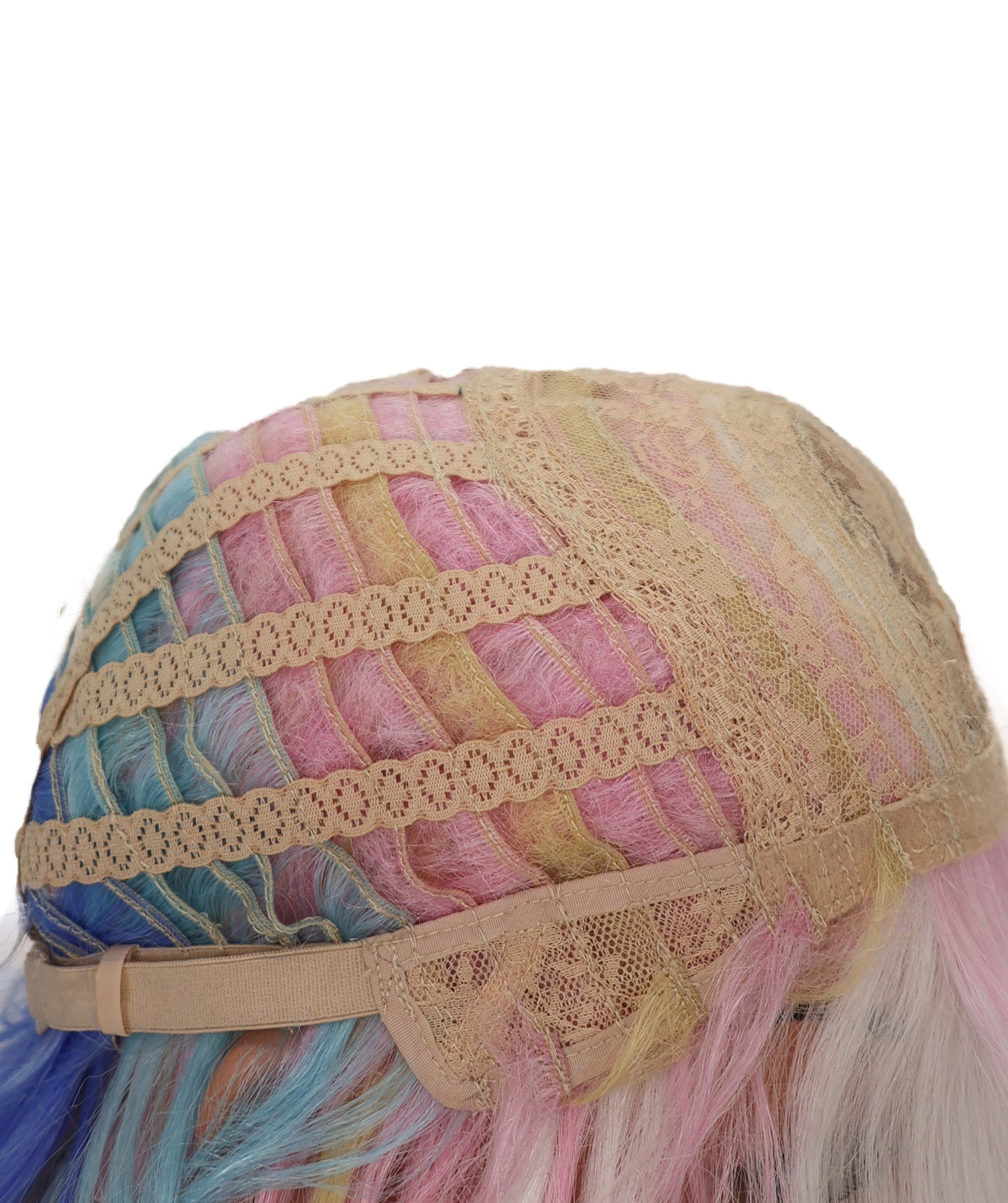 Wigs2you C-128 女性用ショートカーリーロリータウィッグ - 13インチ ホワイト合成ウィッグ、パステルチップ＆スタンダードキャップ付き