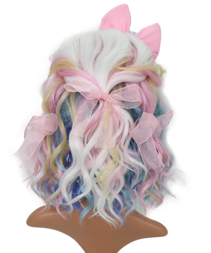 Wigs2you C-128 女性用ショートカーリーロリータウィッグ - 13インチ ホワイト合成ウィッグ、パステルチップ＆スタンダードキャップ付き