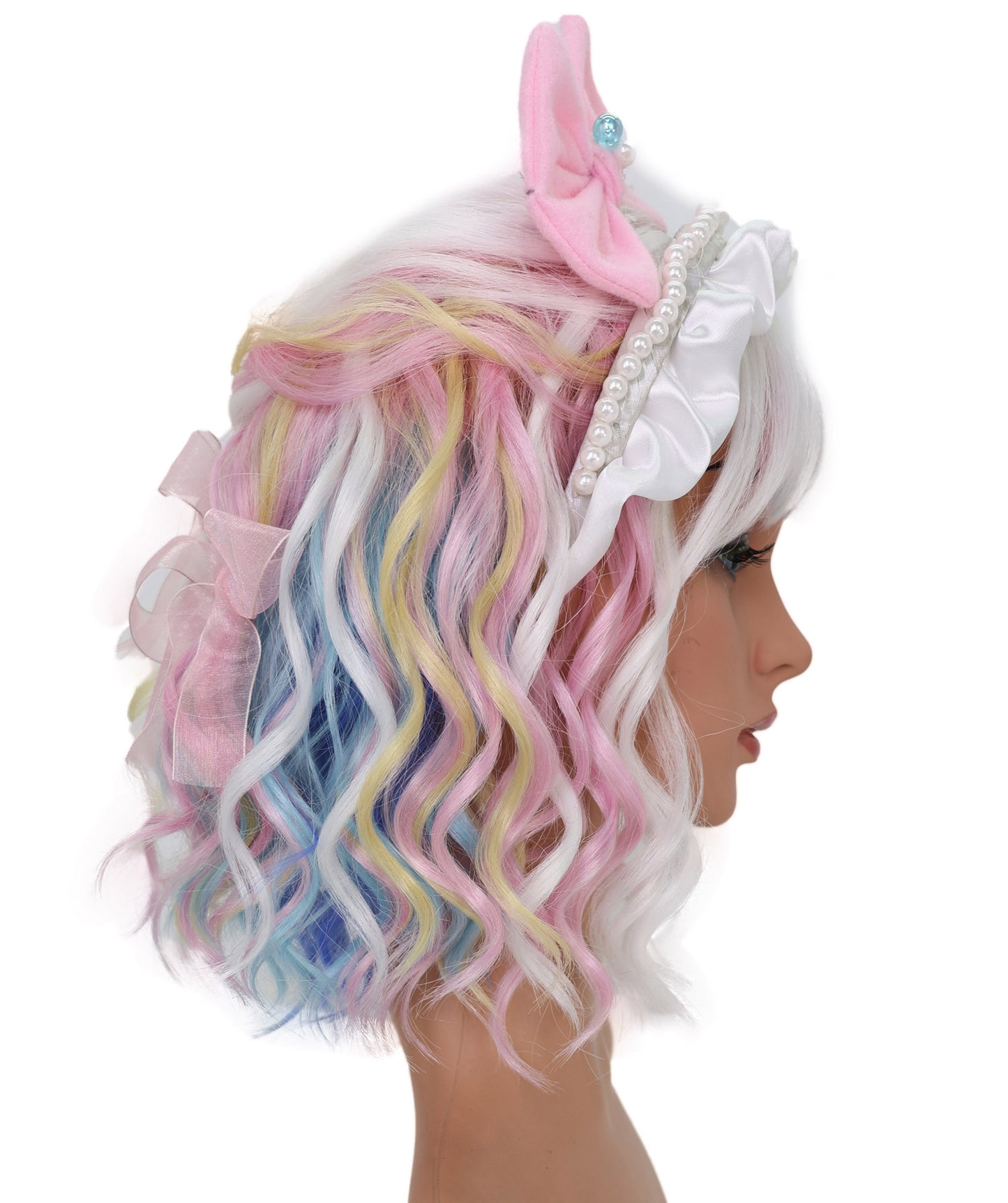 Wigs2you C-128 女性用ショートカーリーロリータウィッグ - 13インチ ホワイト合成ウィッグ、パステルチップ＆スタンダードキャップ付き