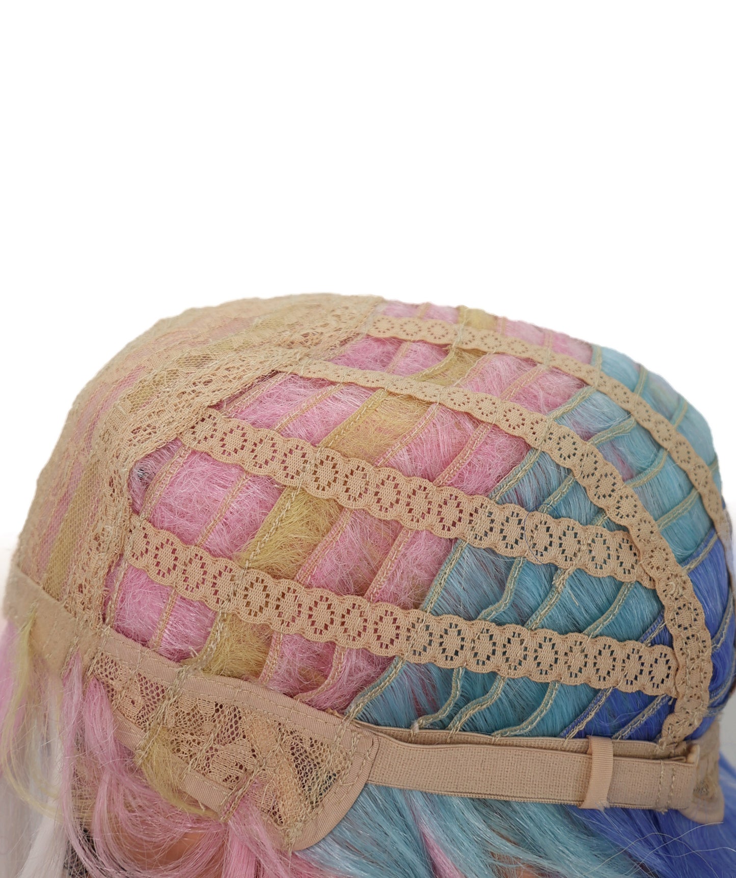 Wigs2you C-128 女性用ショートカーリーロリータウィッグ - 13インチ ホワイト合成ウィッグ、パステルチップ＆スタンダードキャップ付き