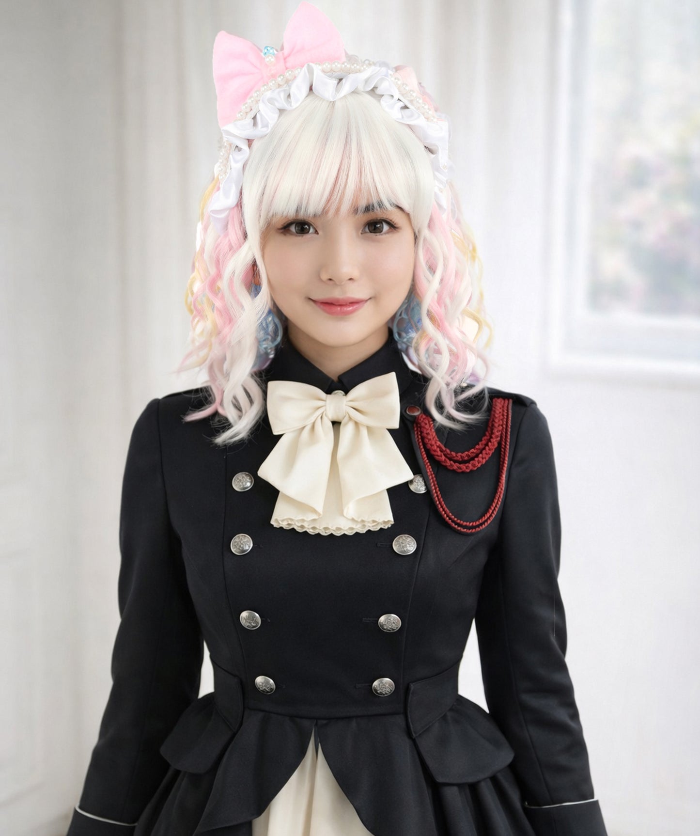 Wigs2you C-128 女性用ショートカーリーロリータウィッグ - 13インチ ホワイト合成ウィッグ、パステルチップ＆スタンダードキャップ付き