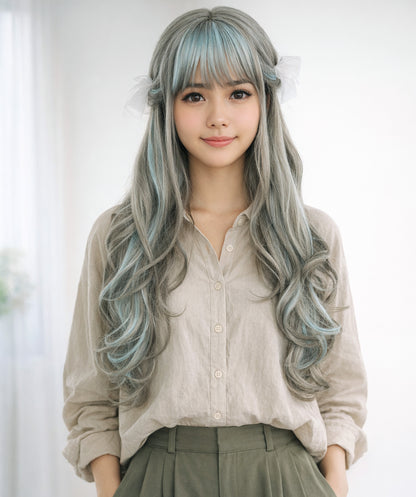Wigs2you C-129 ロリータコスプレウィッグ – 26インチ グレー＆ブルーハイライト – 耐熱ロングヘアウィッグ