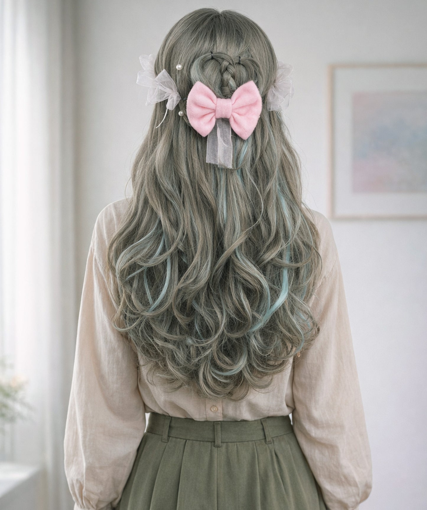 Wigs2you C-129 ロリータコスプレウィッグ – 26インチ グレー＆ブルーハイライト – 耐熱ロングヘアウィッグ