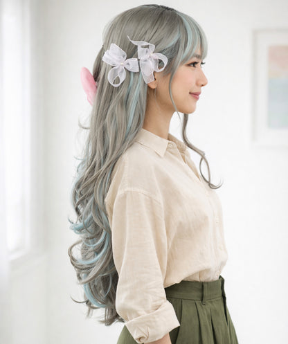Wigs2you C-129 ロリータコスプレウィッグ – 26インチ グレー＆ブルーハイライト – 耐熱ロングヘアウィッグ