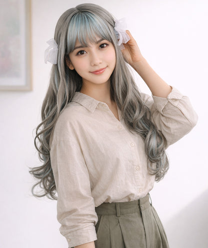 Wigs2you C-129 ロリータコスプレウィッグ – 26インチ グレー＆ブルーハイライト – 耐熱ロングヘアウィッグ