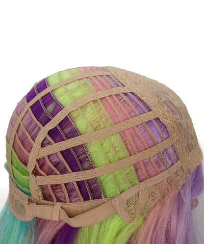 Wigs2you C-133 グリーンのハイライトが入った紫のロングウェーブウィッグ - 27インチ 耐熱キャップレス コスプレウィッグ（女性用）