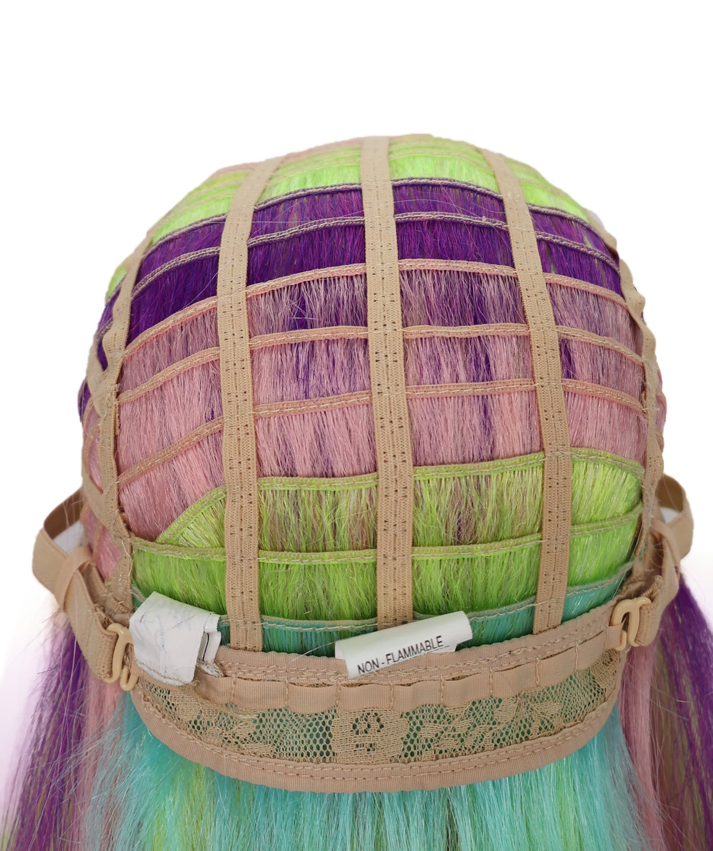 Wigs2you C-133 グリーンのハイライトが入った紫のロングウェーブウィッグ - 27インチ 耐熱キャップレス コスプレウィッグ（女性用）