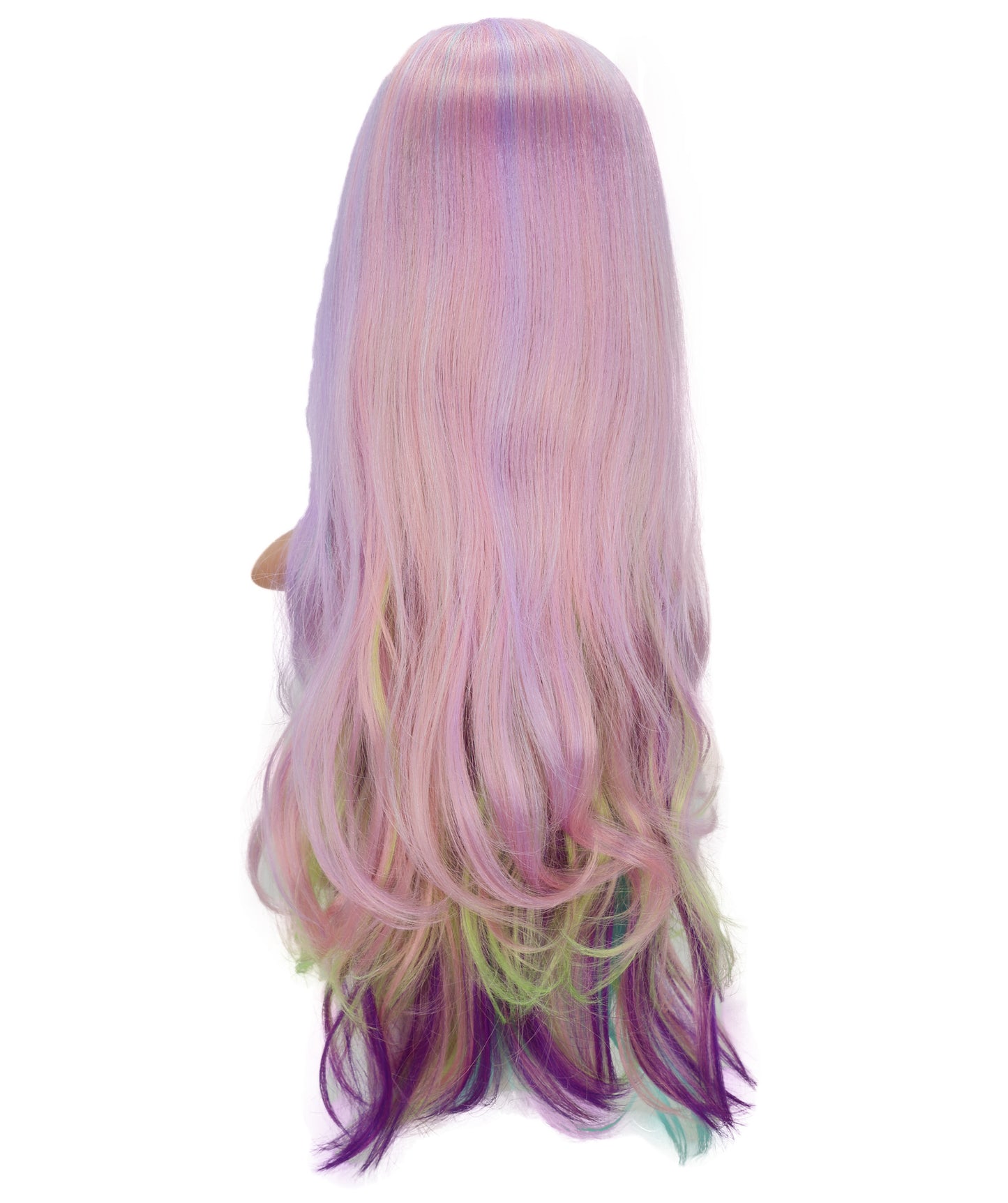 Wigs2you C-133 グリーンのハイライトが入った紫のロングウェーブウィッグ - 27インチ 耐熱キャップレス コスプレウィッグ（女性用）