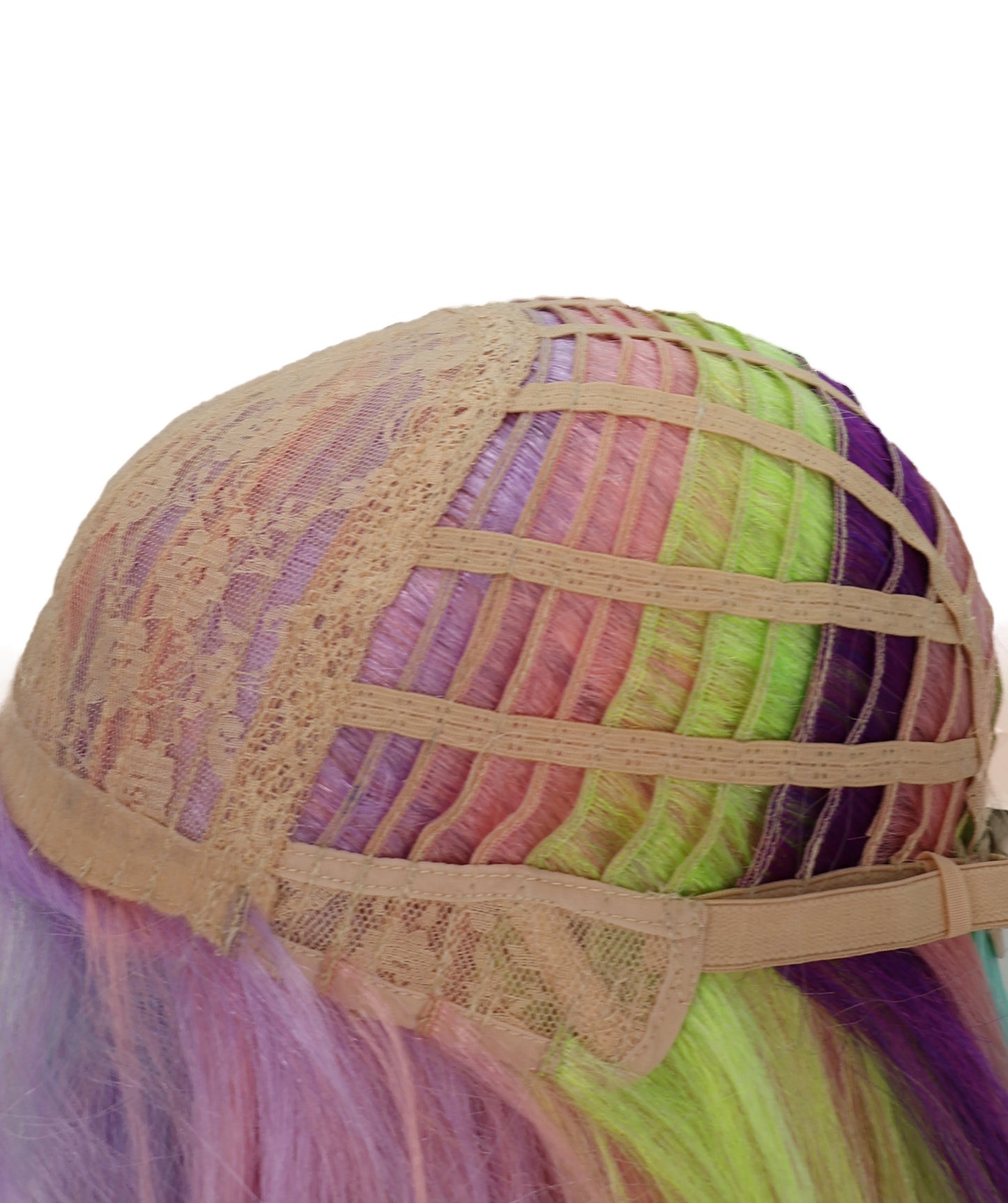 Wigs2you C-133 グリーンのハイライトが入った紫のロングウェーブウィッグ - 27インチ 耐熱キャップレス コスプレウィッグ（女性用）