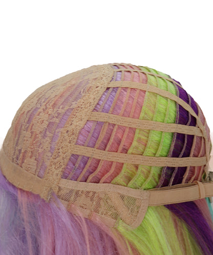 Wigs2you C-133 グリーンのハイライトが入った紫のロングウェーブウィッグ - 27インチ 耐熱キャップレス コスプレウィッグ（女性用）