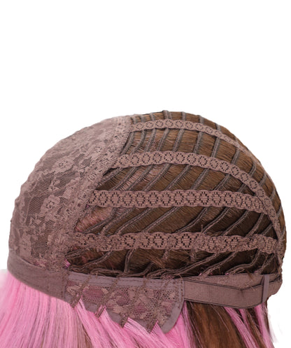 Wigs2you C-135 男性用ブラウンピンクショートコスプレウィッグ – 11インチ合成毛、大胆なピンクのハイライト入り