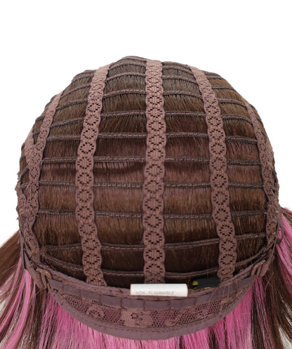 Wigs2you C-135 男性用ブラウンピンクショートコスプレウィッグ – 11インチ合成毛、大胆なピンクのハイライト入り