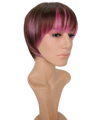 Wigs2you C-135 男性用ブラウンピンクショートコスプレウィッグ – 11インチ合成毛、大胆なピンクのハイライト入り