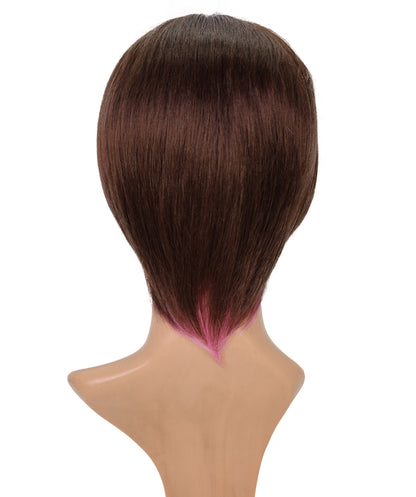 Wigs2you C-135 男性用ブラウンピンクショートコスプレウィッグ – 11インチ合成毛、大胆なピンクのハイライト入り