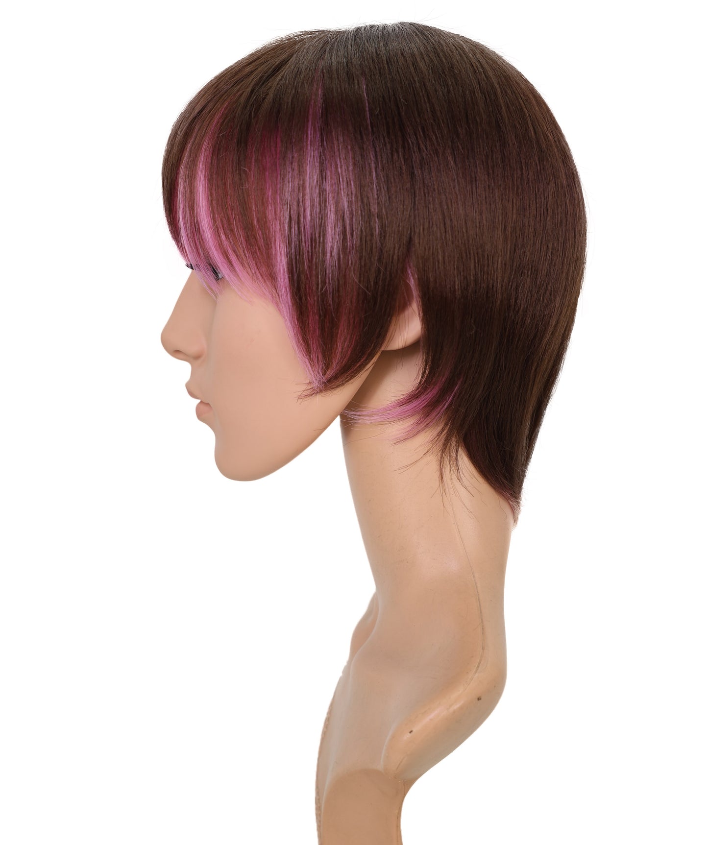 Wigs2you C-135 男性用ブラウンピンクショートコスプレウィッグ – 11インチ合成毛、大胆なピンクのハイライト入り