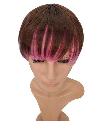 Wigs2you C-135 男性用ブラウンピンクショートコスプレウィッグ – 11インチ合成毛、大胆なピンクのハイライト入り
