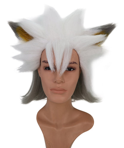 Wigs2you C-136 肩までの長さの白いウィッグ（耳付き）—コスプレやアニメキャラクターに最適な耐熱合成毛｜ふわふわでボリュームのあるウィッグ
