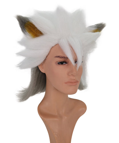 Wigs2you C-136 肩までの長さの白いウィッグ（耳付き）—コスプレやアニメキャラクターに最適な耐熱合成毛｜ふわふわでボリュームのあるウィッグ