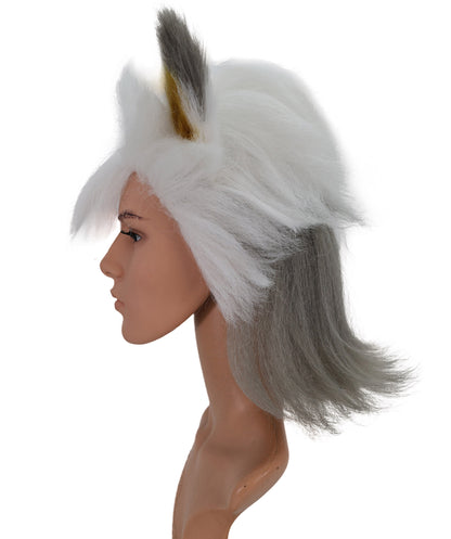 Wigs2you C-136 肩までの長さの白いウィッグ（耳付き）—コスプレやアニメキャラクターに最適な耐熱合成毛｜ふわふわでボリュームのあるウィッグ