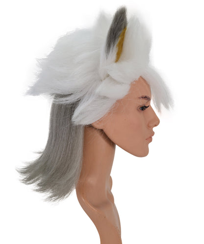 Wigs2you C-136 肩までの長さの白いウィッグ（耳付き）—コスプレやアニメキャラクターに最適な耐熱合成毛｜ふわふわでボリュームのあるウィッグ