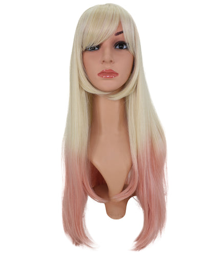 Wigs2you C-137 コスプレウィッグ！女性用ロングストレートウィッグ（長さ26インチ）、ブラック、難燃性合成繊維、前髪付き、調節可能なキャップレスフィット