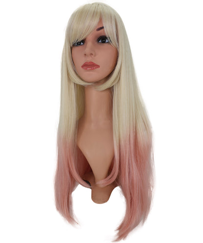 Wigs2you C-137 コスプレウィッグ！女性用ロングストレートウィッグ（長さ26インチ）、ブラック、難燃性合成繊維、前髪付き、調節可能なキャップレスフィット
