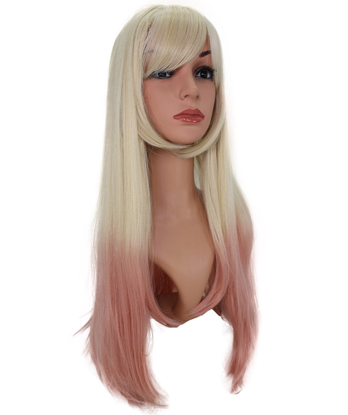 Wigs2you C-137 コスプレウィッグ！女性用ロングストレートウィッグ（長さ26インチ）、ブラック、難燃性合成繊維、前髪付き、調節可能なキャップレスフィット