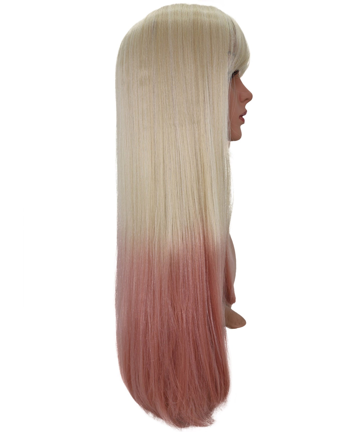Wigs2you C-137 コスプレウィッグ！女性用ロングストレートウィッグ（長さ26インチ）、ブラック、難燃性合成繊維、前髪付き、調節可能なキャップレスフィット