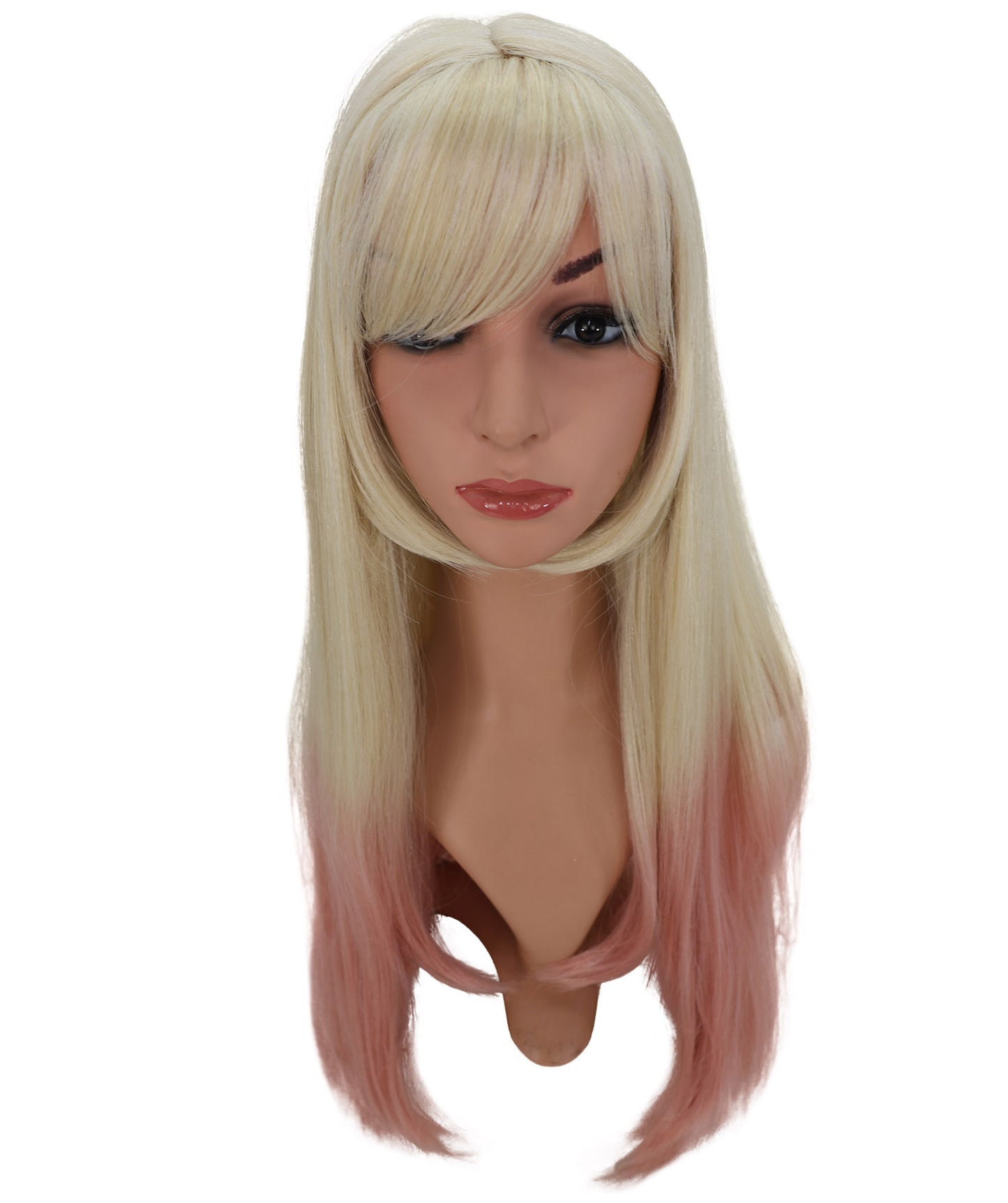 Wigs2you C-137 コスプレウィッグ！女性用ロングストレートウィッグ（長さ26インチ）、ブラック、難燃性合成繊維、前髪付き、調節可能なキャップレスフィット