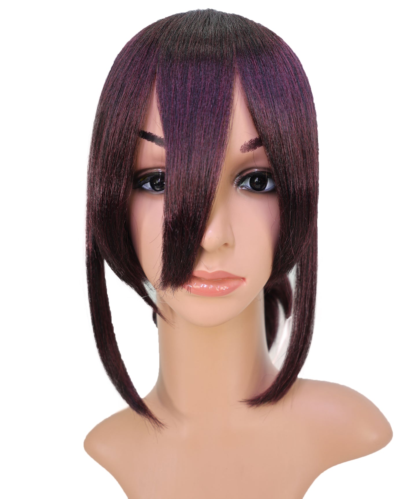 Wigs2you C-138 "女性用13インチショートアップスタイルウィッグ　ダークパープル　難燃性合成繊維製　ローバン付き　調節可能なキャップレスフィット "