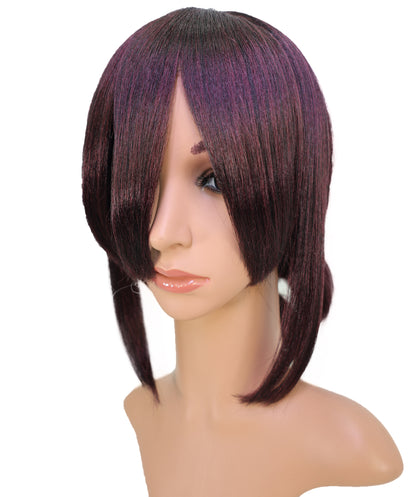 Wigs2you C-138 "女性用13インチショートアップスタイルウィッグ　ダークパープル　難燃性合成繊維製　ローバン付き　調節可能なキャップレスフィット "