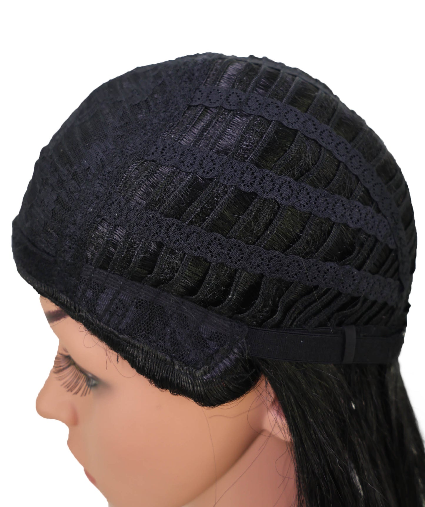 Wigs2you C-139 女性用23インチ ウォリアーバンウィッグ ブラック 難燃性合成毛 トップノット付き 調節可能なキャップレスフィット