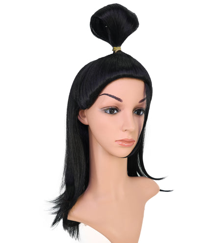 Wigs2you C-139 女性用23インチ ウォリアーバンウィッグ ブラック 難燃性合成毛 トップノット付き 調節可能なキャップレスフィット