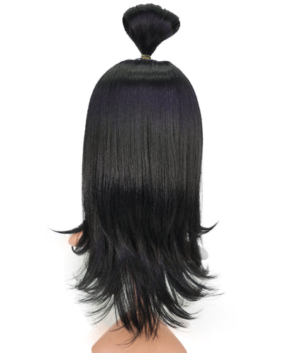 Wigs2you C-139 女性用23インチ ウォリアーバンウィッグ ブラック 難燃性合成毛 トップノット付き 調節可能なキャップレスフィット