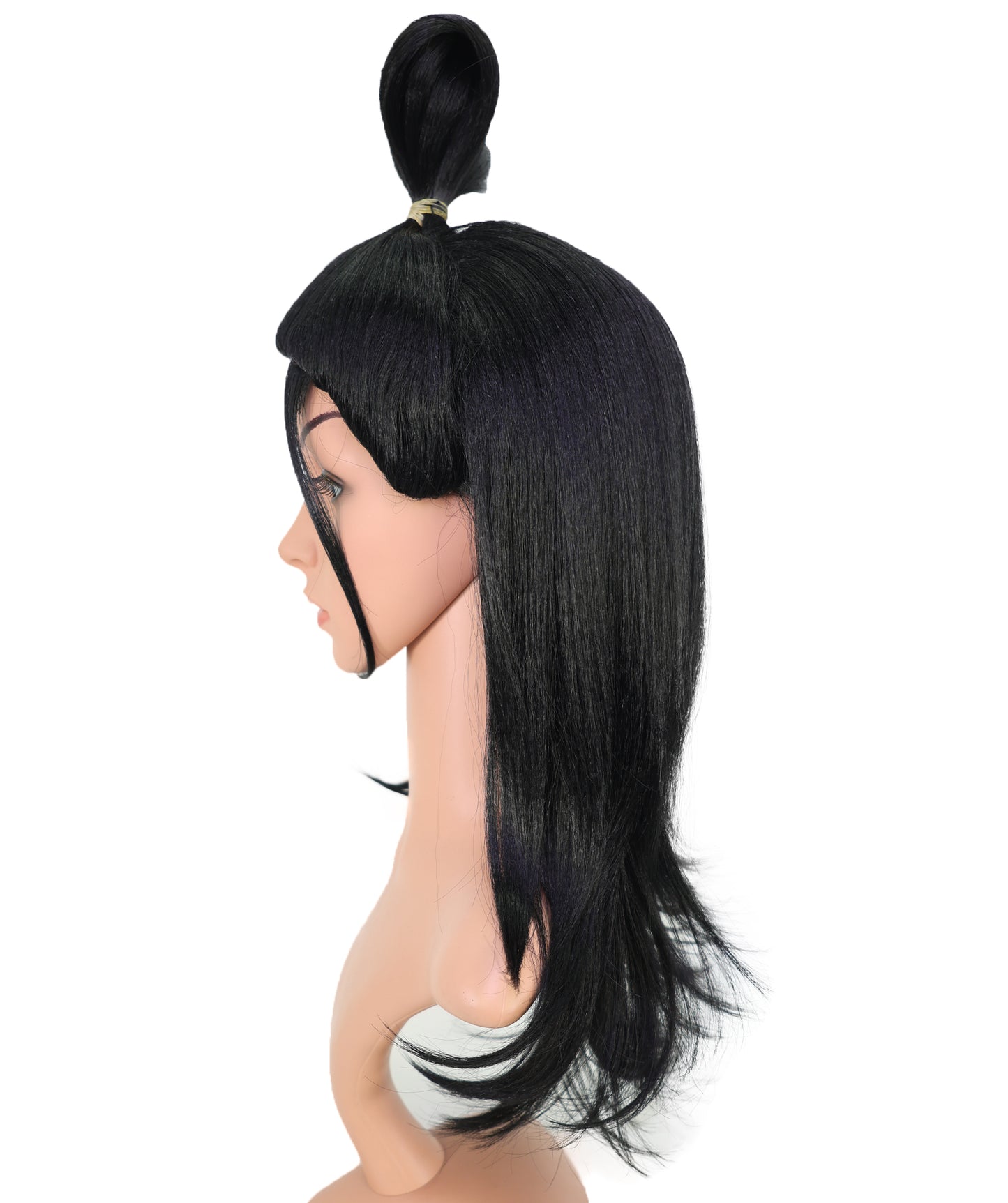 Wigs2you C-139 女性用23インチ ウォリアーバンウィッグ ブラック 難燃性合成毛 トップノット付き 調節可能なキャップレスフィット