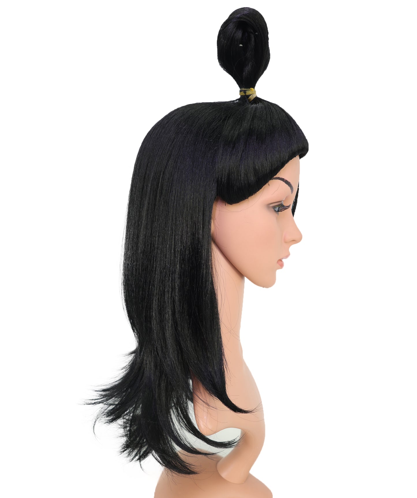 Wigs2you C-139 女性用23インチ ウォリアーバンウィッグ ブラック 難燃性合成毛 トップノット付き 調節可能なキャップレスフィット