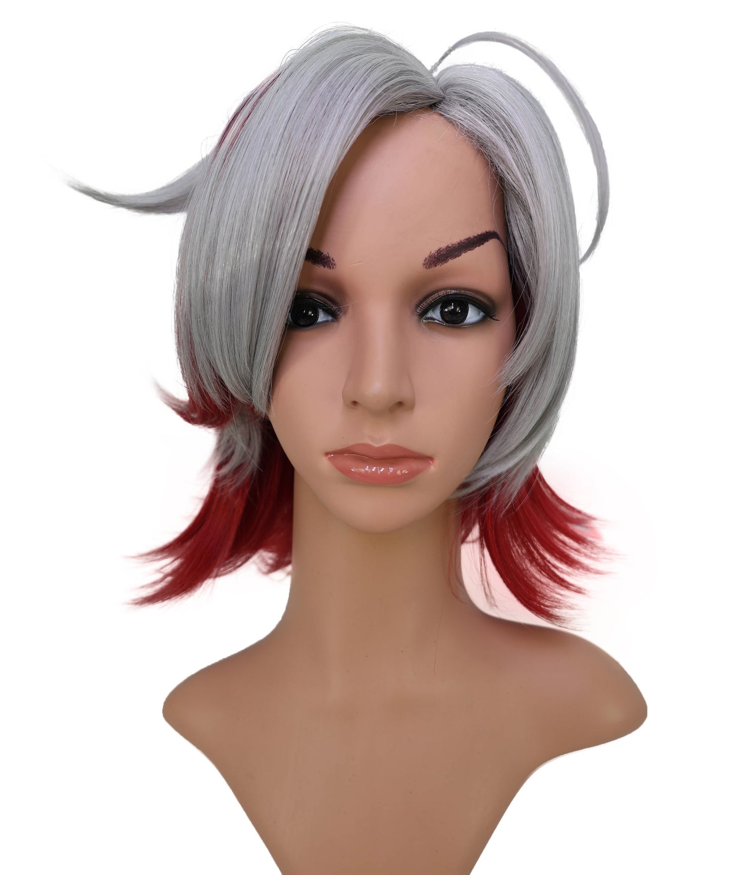 Wigs2you C-143 12インチ シルバーレッド ツートーンウィッグ - 耐熱性に優れた合成毛髪、スタイリッシュなツートーン効果