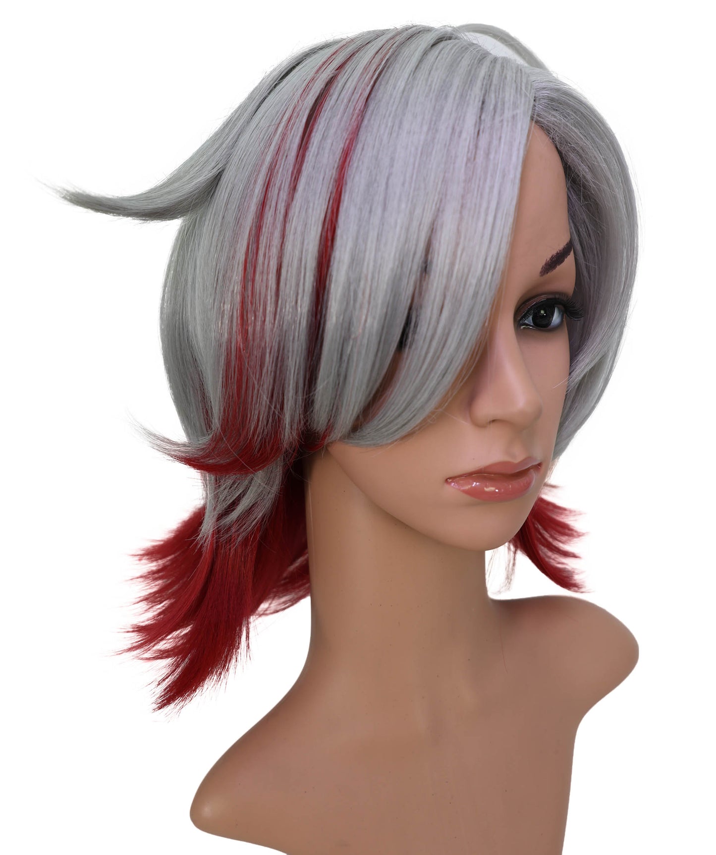 Wigs2you C-143 12インチ シルバーレッド ツートーンウィッグ - 耐熱性に優れた合成毛髪、スタイリッシュなツートーン効果