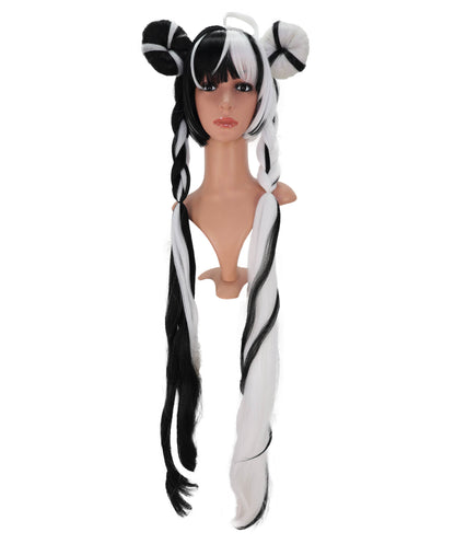 Wigs2you C-144 ロング丈の黒と白の編み込みウィッグ – 42インチ（約107cm）耐熱性合成毛（女性用）
