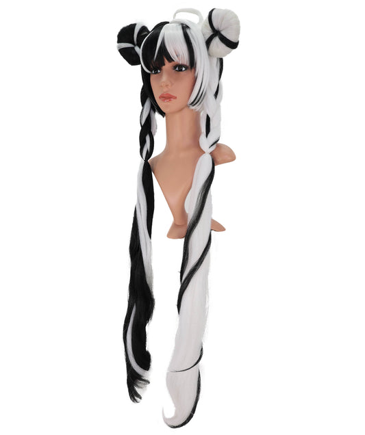 Wigs2you C-144 ロング丈の黒と白の編み込みウィッグ – 42インチ（約107cm）耐熱性合成毛（女性用）