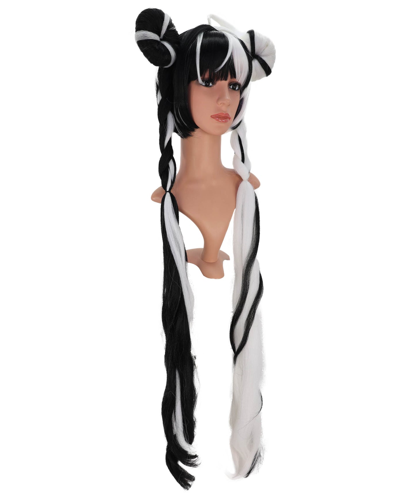 Wigs2you C-144 ロング丈の黒と白の編み込みウィッグ – 42インチ（約107cm）耐熱性合成毛（女性用）