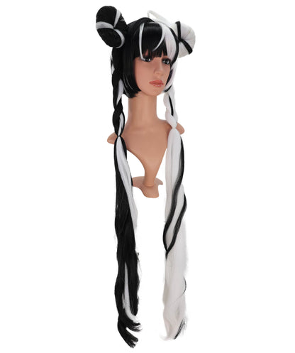 Wigs2you C-144 ロング丈の黒と白の編み込みウィッグ – 42インチ（約107cm）耐熱性合成毛（女性用）