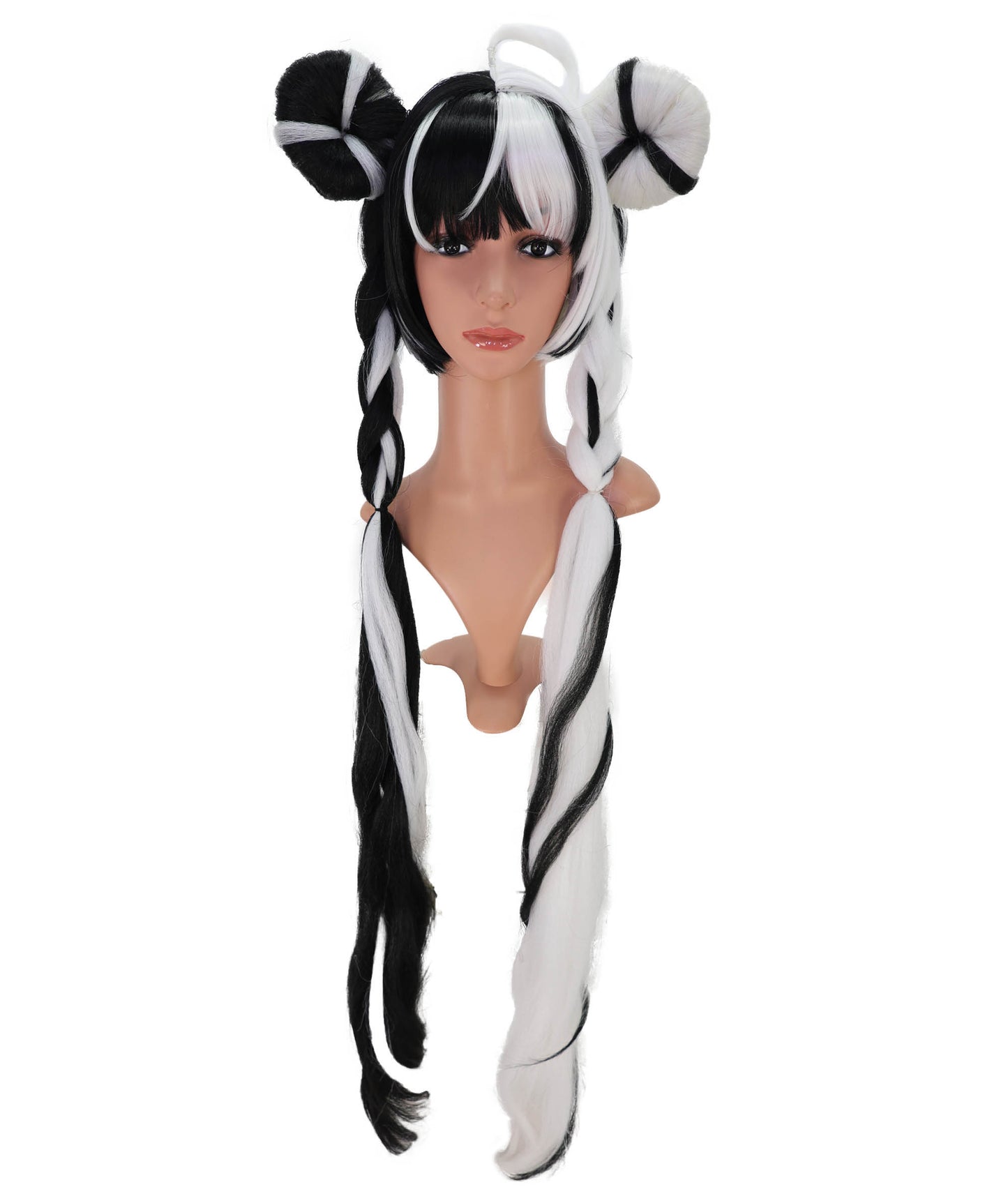Wigs2you C-144 ロング丈の黒と白の編み込みウィッグ – 42インチ（約107cm）耐熱性合成毛（女性用）